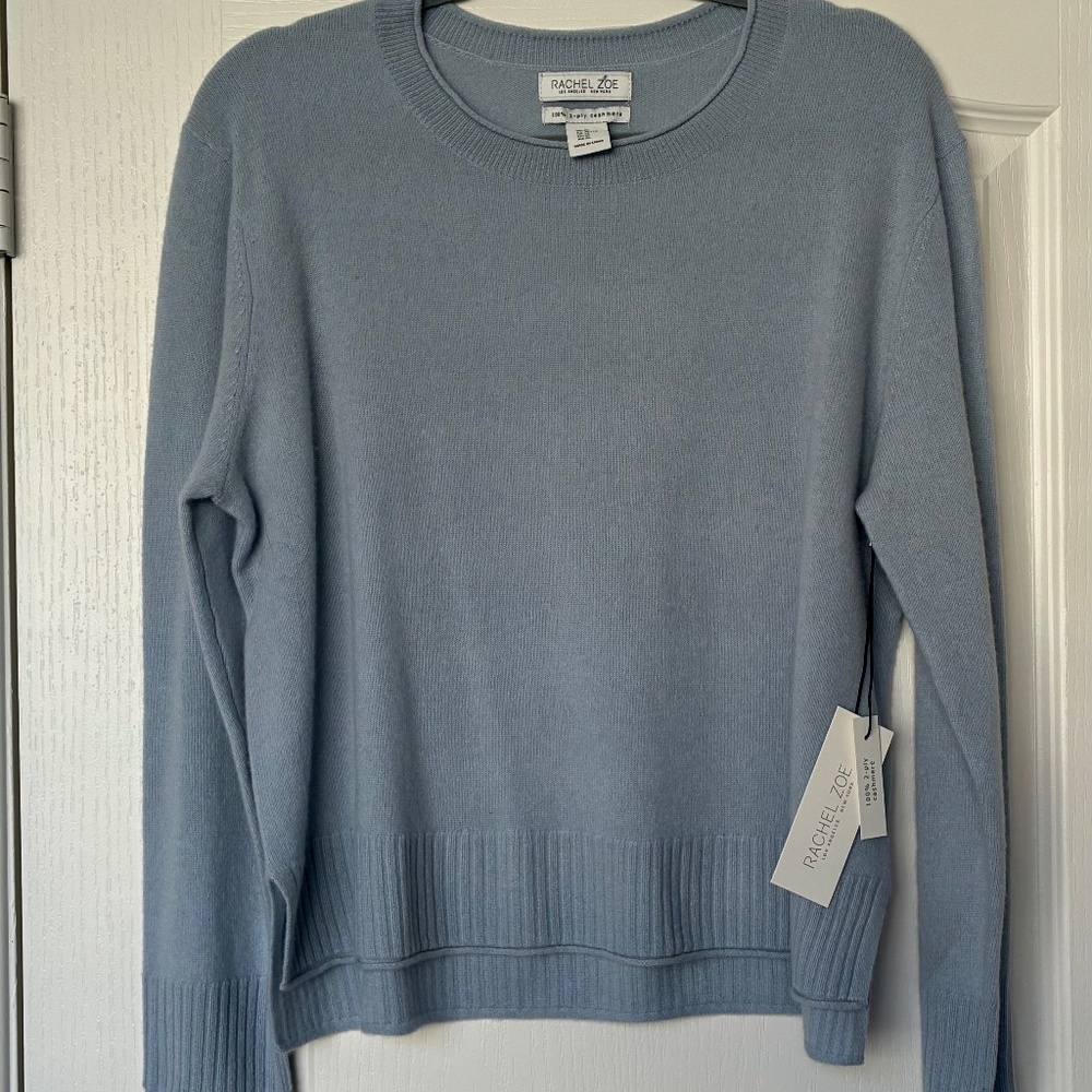 ***NEW***Rachel Zoe Cashmere Crewneck Sweater, Dusty Blue, Size XL